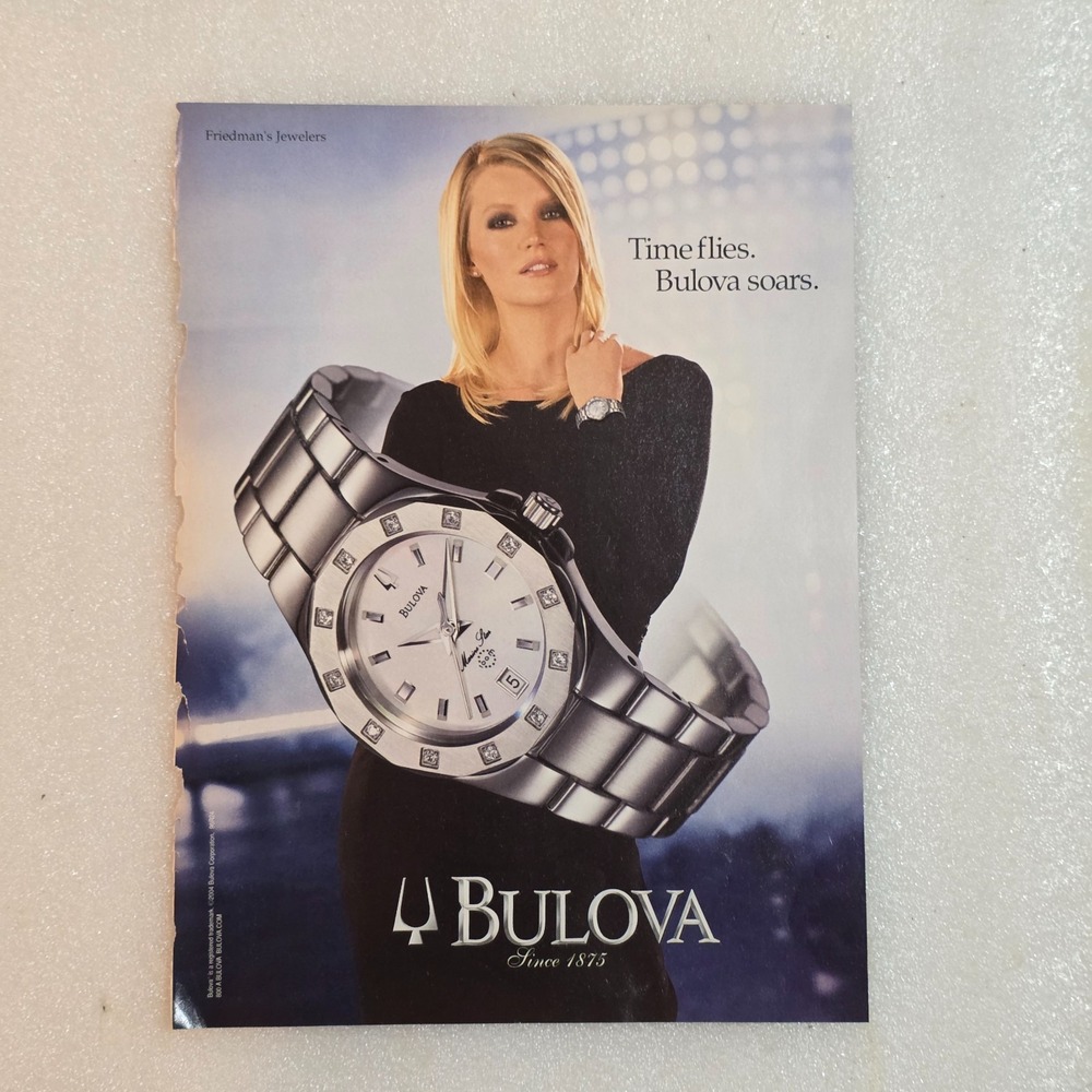 Vintage Print Ad Time flies. Bulova soars. blonde model ladies watch 8x10.5 2004